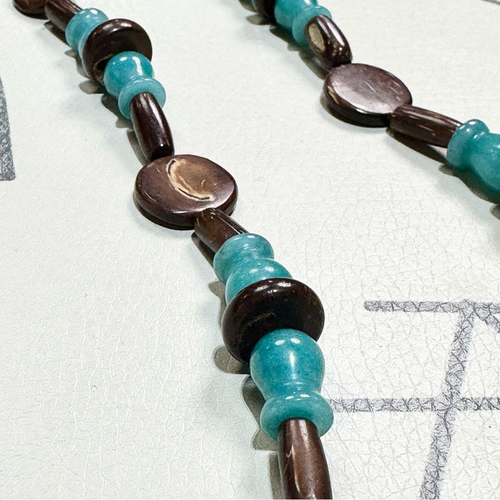 Faux Turquoise and Brown Beaded Necklace